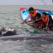 Niños observando una ballena gris en Puerto Chale